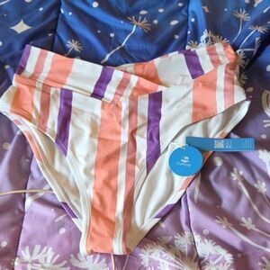 NWT Cupshe Striped Bikini Bottom Plus 0X Highwaisted Women's Swimwear